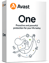 Avast One interface showing dashboard with security, privacy, and performance features