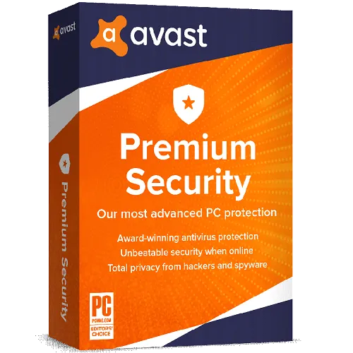 Avast Premium Security interface showing dashboard with security features