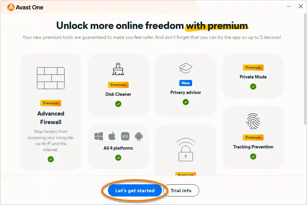 Avast One VPN feature interface