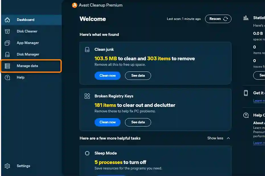 Avast Cleanup Premium for Windows performance tuneup options