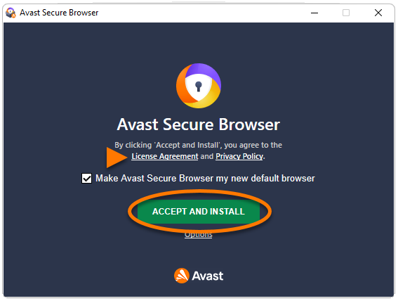 Avast Secure Browser main interface on Windows